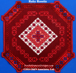 Ruby Rosette, hardanger needlework design