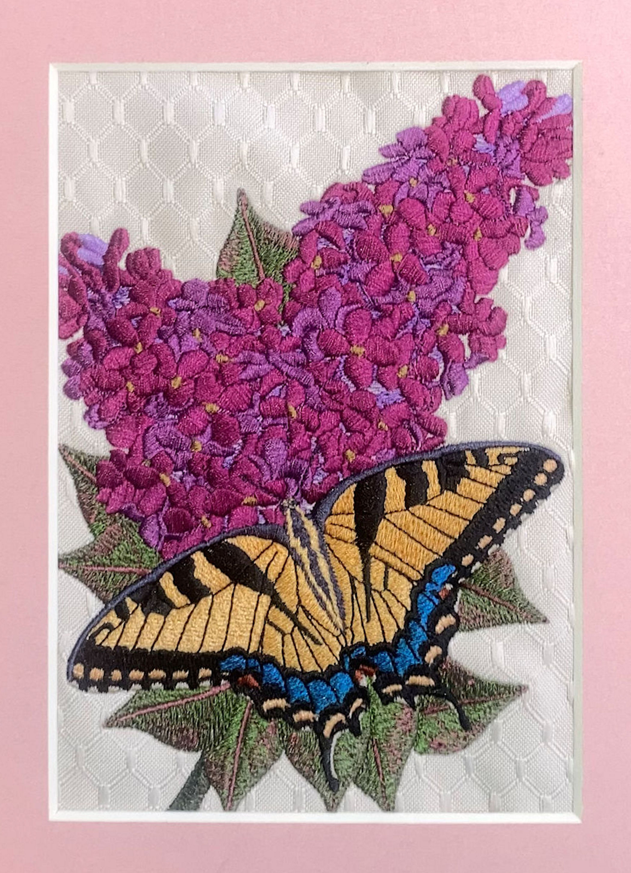 Lilac and Tiger Swallowtail Butterfly closeup