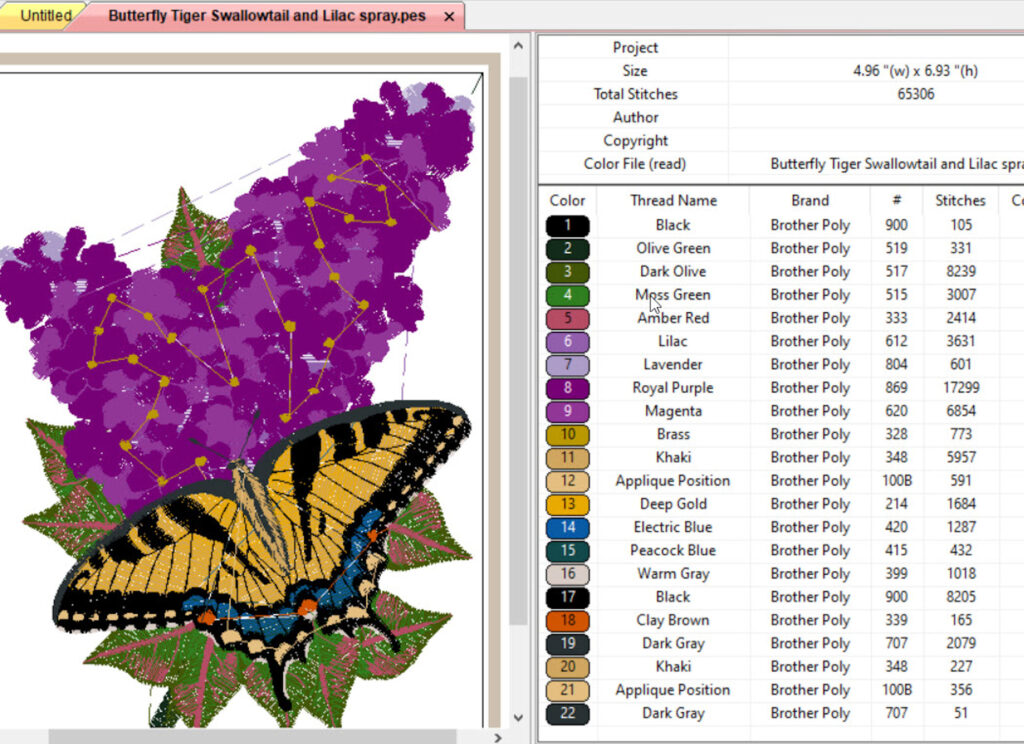 Lilac and Tiger Swallowtail Butterfly chart