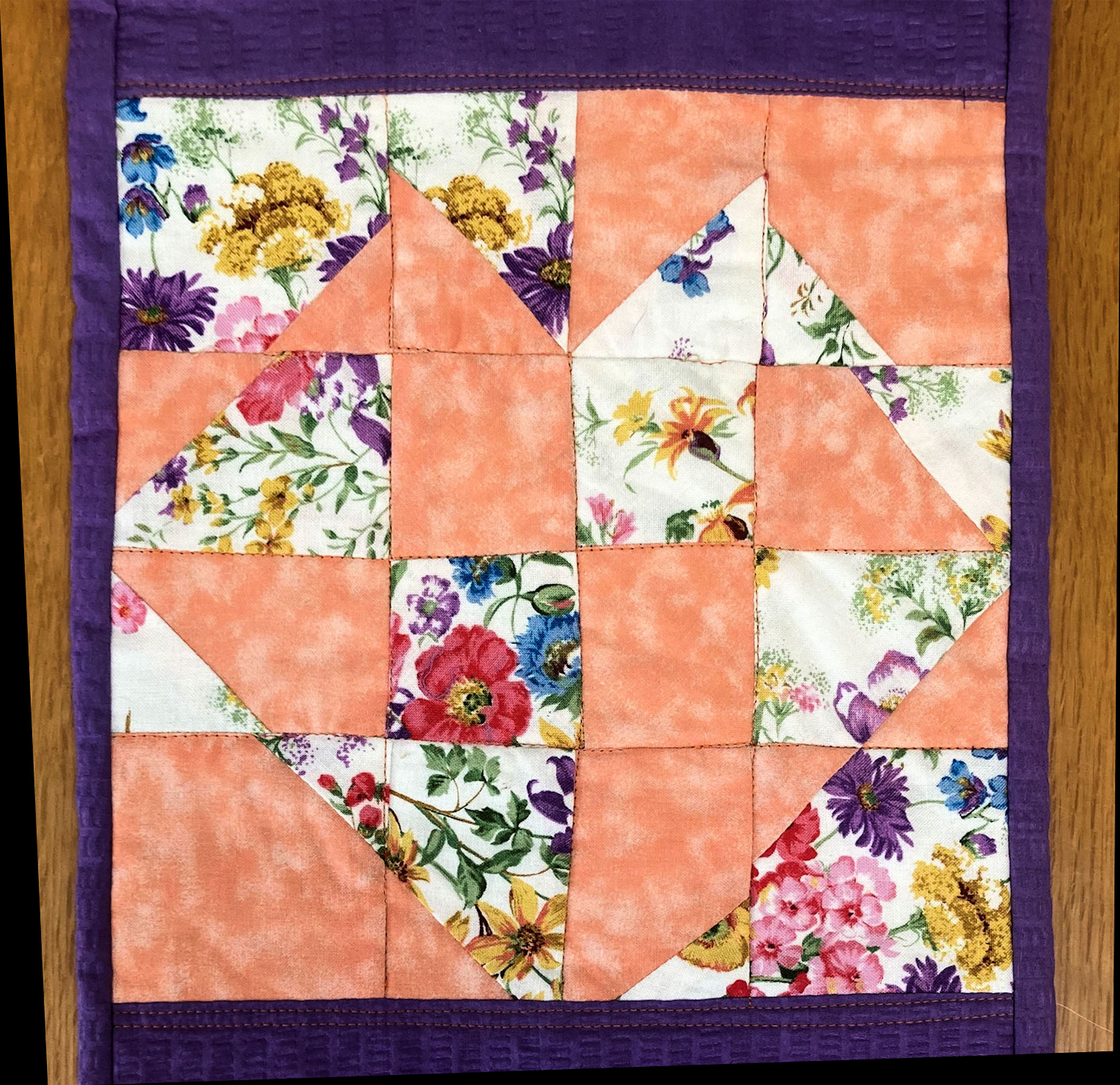 peach quilt square closeup
