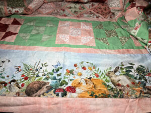 Coral Cathedral Shoofly quilt before shipping to MSQC. Shows 2.5 inch outter border.